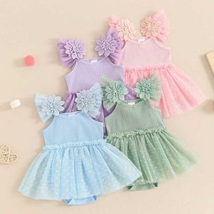Rompers Summer Infant Baby Clothing Girls Dress Casual Mesh Patchwork Ruffles Playsuit Jumpsuit Newborn Clothes H240507