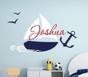 Stickers Custom Name Boys Room Nautical children name wall decal sailing boat wall sticker for boy nursery decor DIY home decoration D50