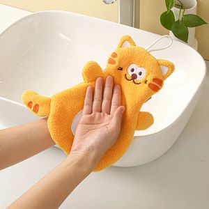 Towels Cute Animal Towel Household Bathroom Quick Dry Wipe Hand Towels with Hanging Loops Soft Absorbent Coral Fleece Hand Towel