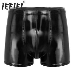 Mens Boxers Pants Wet Look Patent Leather Shorts Bulge Pouch Underwear Nightclub Lingerie Clubwear Dancing Pants Costumes 240506