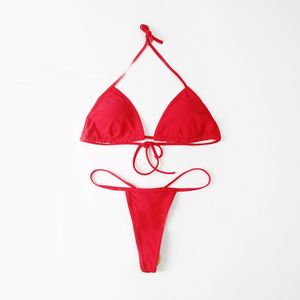 Sexig bikini baddräkt simning för kvinnor lyxiga p märke bokstäver triangel designer badkläder baddräkt baddräkter sommarstrand härlig rosa maillot de bain