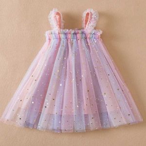 tutu klänning småbarn baby flicka klänning regnbågs paljetter tyll tutu vestidos 1-5 y barn födelsedagsfest prinsessan set spädbarn sommar söta kläder d240507