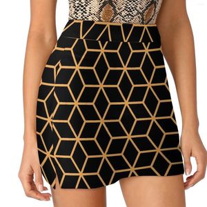 Kjolar vintage geometrisk kjol sommar svart guld abstrakt gata mode casual a-line retro mini överdimensionerade korta botten