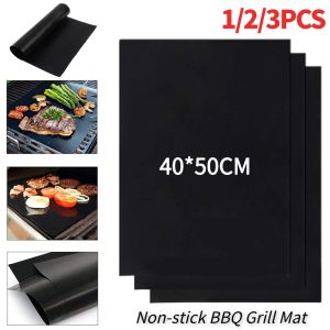 Tillbehör 1/2/3 st 40x50 cm BBQ GRILL MAT LABECUE Black Outdoor Baking Non Stick Pad Oven Reusable Cooking Plate Mat för BBQ Party Tools