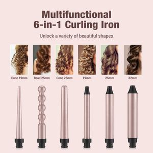 Curling Irons 6-in-1 curling iron with professional temperature adjustment for 30s quick heat curler styling tool Q240506
