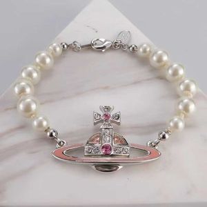 Designer Vw Pink Lacquered Saturn Pearl Bracelet star Same style Punk Style Light Luxury