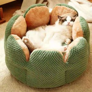 Mats Madden PetalShaped Cat Bed Dog Pet Bed Kennel Winter Warm Cat House Soft Plush Round Beds Soft Puppy Cushion Mat Cat Suppiles