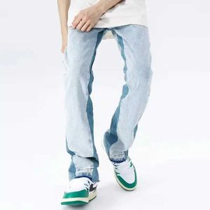 s 2023 Y2K Fashion Washed Blue Baggy New Jeans Pants For Men Korean Clothing Straight Patchwork Hip Hop Denim Trousers Ropa Hombre J240507