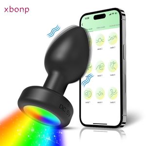 Bluetooth Anal Anal Plug Vibrator с Light App Remote Control Butt Pugc