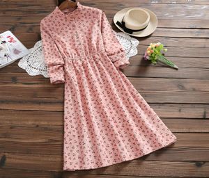 Japanese Mori Girl Vintage Dress 2018 New Autumn Winter Women Long Sleeved Cherry Print Corduroy Dresses9138983