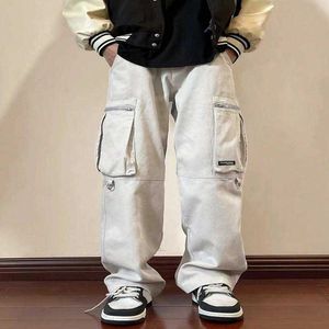 Mäns byxor Mensar Solid Cargo Pants Casual lösa raka benbyxor med klafffickor Streetkläder för vårens sommarhöst och vinterhop-hop Stylel2405