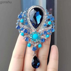 Pins Broschen Retro Blau Kristall Großer Wassertropfen Anhänger Brosche für Frauen alle Wasser Diamant Brosche Kleidung Accessoires Vintage Schmuck WX WX