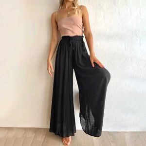 Frauenhose Capris Neu in Sommerwomens Hosenhosen für Frauen Weitbein Hosen fließende Drapel Rüschen Kordelstring Taille Jogginghose Hosen Pantnes Y240504