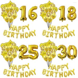 Partydekoration 16pcs Gold Konfetti Latexballons Star Herz Folie Bälle Happy 16 18 25 30 Jahre Geburtstag Babypartyzubehör