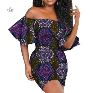 Dashiki African Mini Dress for Women Ankara Stretch Fresses Flare Flare Slash Neck African Women Comples Wy3586