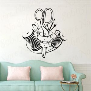 Adesivos adesivos de parede de vinil costura e corte de alfaiate de alfaiate decoração de decoração de estúdio de costura mural decoração de parede wl990