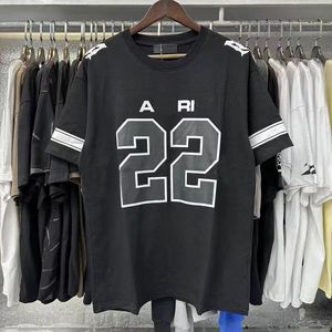 ストリートスポーツとレジャー用の半袖付きの新しい22番目のロゴプリントコットンボールスーツTシャツ。