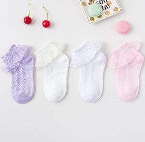 Mode nyfödda småbarn flickor rufsade strumpor frilly bomulls fotled strumpor med snörning dekoration 0-3 år flickor strumpor