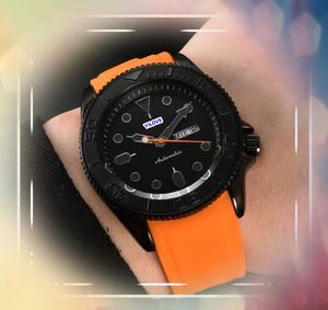 President Mens Classic skräddarsydd logotyp Watches Japan Quartz Movement Clock Colorful Rubber Strap Day Time Hour Calendar Black Ceramic Case Wristwatches Presents