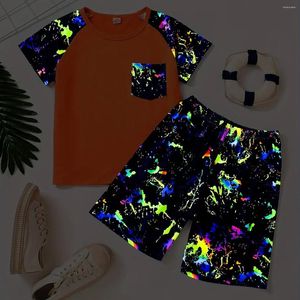 Set di abbigliamento per ragazzi t-shirt a maniche corte abitui 3d imitazione bagliore-in-dark stampare il pigiama estivo per bambini in pajamas