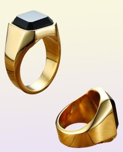 Cluster Rings Dignified Black Carnelian Stainless Steel Golden Square Signet Ring For Men Pinky Male Wealth And Rich Status Jewelr3217913