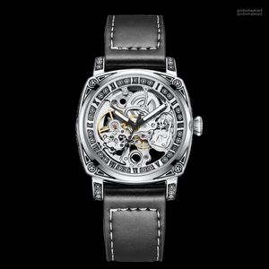 Нарученные часы верхние изысканные механические часы с механическими часами мужчины скелеты для стимпанк.