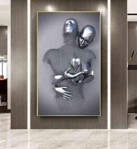 Nordic Couples Metal Figure Statue Wall Art Modern Painting Poster Lover Sculpture Printmaking Used for Corridor Room Home Decor H7025515