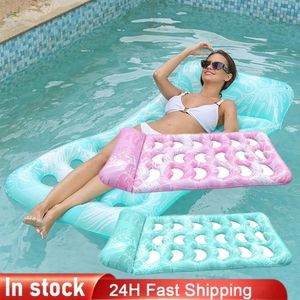 Outdoor Water Hammock Inflatable Floating Bed with Headrest Sleeping Swimming Pool Air Mattress for Summer 240506