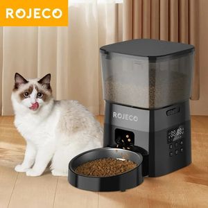 ROJECO Automático Botão do alimentador de animais de estimação Acessórios de alimentos Acessórios de alimentos Smart Control Pet Feer for Cats Dog Dry Food 240429