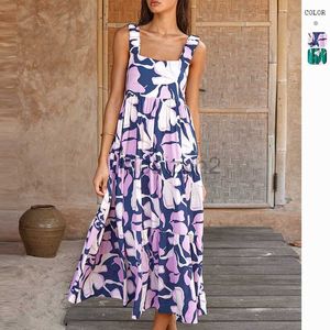 Vestido de designer Dress Summer Beach com suspensório plissado e vestido de estampa floral de linha A-line Floral para mulheres, vestidos de tamanho grande