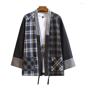 Herren lässige Hemden japanische Baumwollwäsche Plaid Japan Haori Outterwear Cardigan Coat Fashion Samurai Kimono Yukata Männliche Kleidung