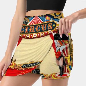 Röcke Circus Carnival Einladung Poster -Frauenrock mit Taschen -Vintage -Drucken Eine Linie Sommerkleidung