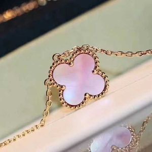 Brand originality 925 Sterling Silver Van Pink Shell Clover Necklace Plated with 18K Gold Natural Powder Lucky Grass Pendant High Version Collar Chain jewelry