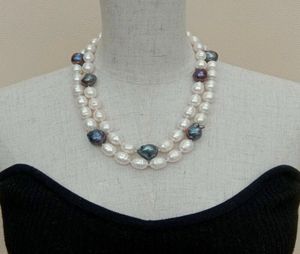 Handknotete 2 Reihen Kultivierte schwarze weiße Keshi Perl Reis Perlen Halskette Frauen Schmuck 1819inch6538197