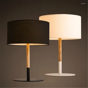 Table Lamps Retro Coffee Shop Lamp Wood Cloth Vintage Desk Bedroom Bar Light Black/White E27 90V-220V