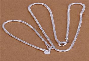 Fashion 925 Sterling Silver Set Solid Chain 4MM Men Women Bracelet Necklace 16"-24inch jewelry Link Italy 2018 Hot sale New S09716060