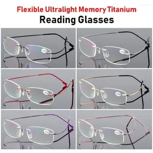 サングラス強度1.0- 4.0柔軟な超軽量老眼眼鏡リムレスメモリチタンリーディングメガネ