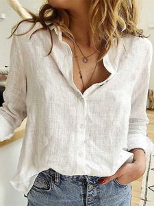 Women's Blouses Shirts Linen Women Clothing Elegant Feminine Shirts Loose Fashion Woman Blouse 2023 Casual White Shirt Long Sle Top New Outerwear d240507