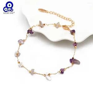 Fußkettchen Lucky Eye Natural Stone Fußkettage Goldfarbe Bein Fußkette Strandknöchelarmband einstellbar für Frauen Mädchen Mode Schmuck BD92