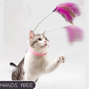 Zabawki Interactive Cat Toys Zabawny zwiastun pióra Strucie z dzwonkiem z dzwonkiem kołnierz grający zwiastun trenżujący zabawki dla kotów