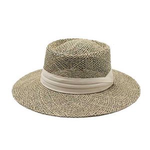 Chapéus de aba larga Chapéus de balde Beach Str Hat Natural Bouragrass Casual Férias de férias Round Island Top Sun Summer Hat With Band J240506