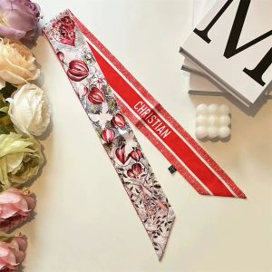 Scarves New 26 letters flower small silk scarf foreign air corset headband belt bag handle ribbon fashion scarf woman