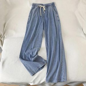 Jeans femminile C5518 Summer Women Cool Elastic Waist Rope Tensilk Denim Pants Lady Gambe Pantaloni