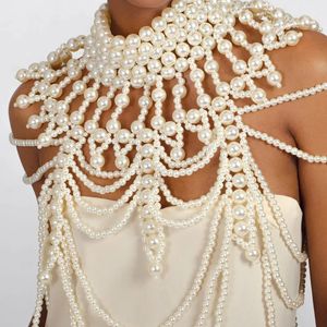 Stonefans Rave Imitation Pearl Shoulder Bh Chain Bikini Top For Women Festival Lingerie Wedding Chest Body Chain Dress Smycken 240507