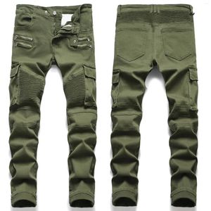 Jeans masculino Personalidade da moda Exército verde juventude mendigo calça jeans Marca de maré plus size