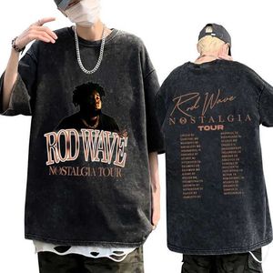 T-shirt maschile Il rapper Rod Waves Nostalgic Journey Retro Wash Mens Mens Fashion Hip Hop Hop Shirt Street Street Street Clothingl2405L2405
