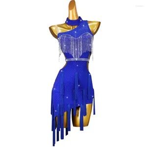 Abbigliamento da palcoscenico latino professionista gigre corte corte blu sexy performance sexy costume da ballo da ballo vestiti donne donne