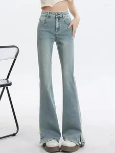 Frauen Jeans klassische hellblaue Mode Flare einfache Frau Frühling Basic High Taille Slim Casual Chicly Split Vintage Street Frauen