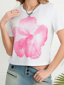 Women's T Shirts Chronstyle Women Summer T-shirts Tops Slim Casual Round Neck Short Sleeve Flower Print Tees Clubwear Kvinnliga kläder 2024