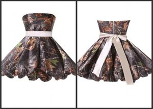 2022 Cocktail Dresses Short Camo Party Gown A Big Bow Sashed Strapless Zipper Back Prom Dresses Sample Design Camo Evening Party D1425658